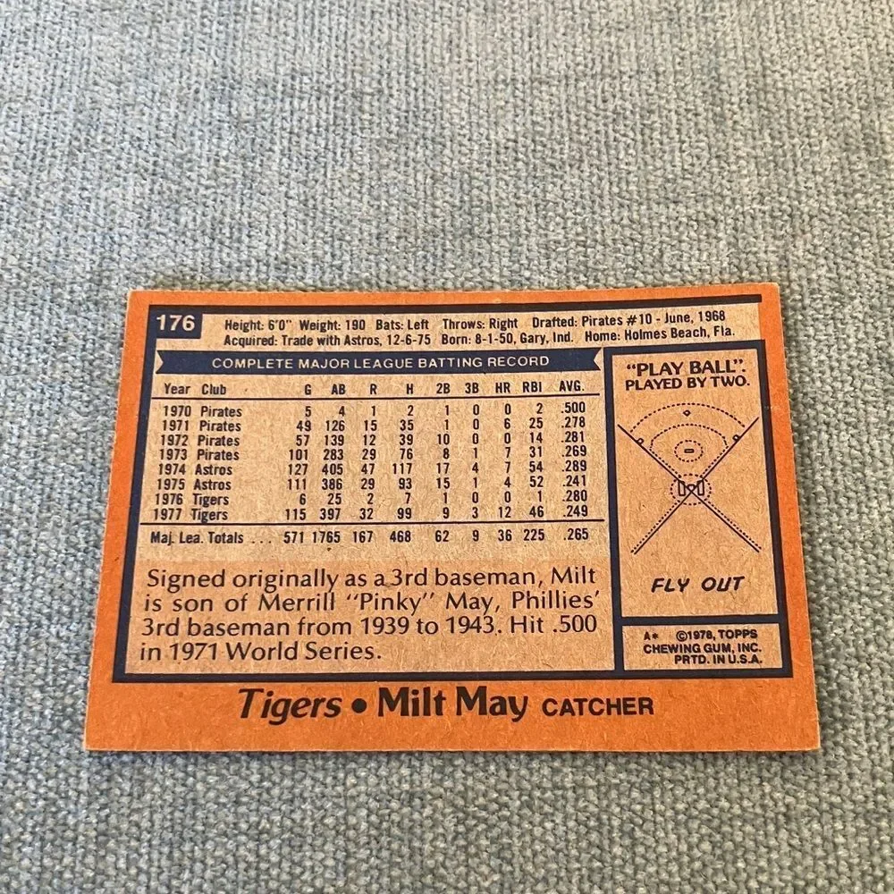 1978 Topps Detroit Tigers Baseball Card Trading Card